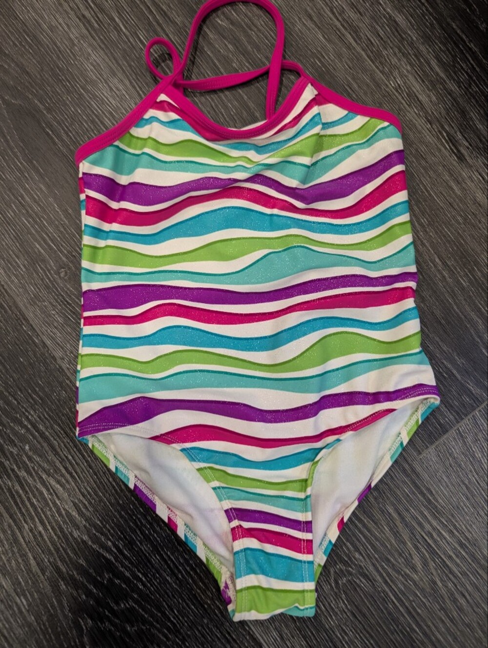 Kids' Multicolor Stripe One-Piece Swimsuit - Pink Trim